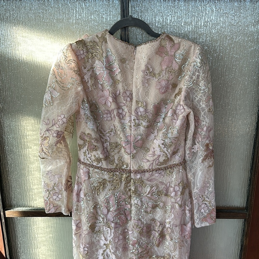 Mac Duggal Lace Embroidered Maxi Gown in Blush and Gold.  Mother of the Bride - Picture 11 of 13